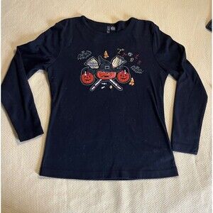 Dollz Long Sleeve Halloween Pumpkin Tee Shirt Size Medium Candy Corn Bats Broom